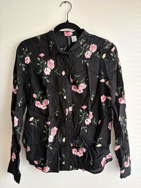 Black Floral Button-Up Shirt